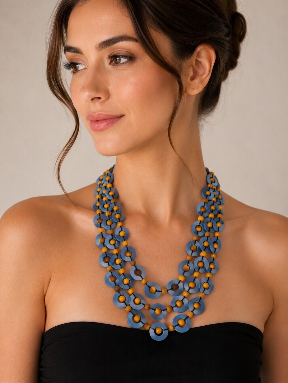 CATO Cornflower Blue Circle-Link Layered Festival Necklace